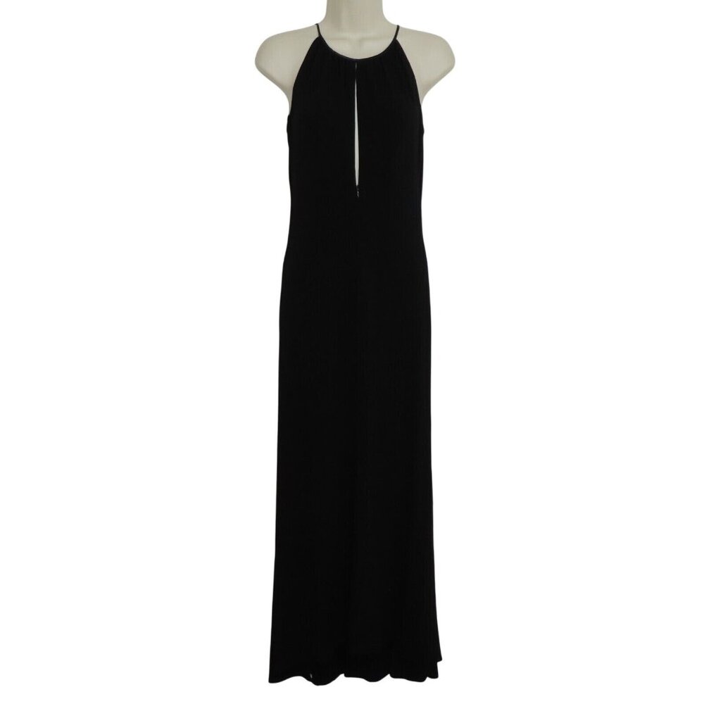 Tahari Womens 2 Zipper Keyhole Front Solid Black Sleeveless Sheath Dress Gown